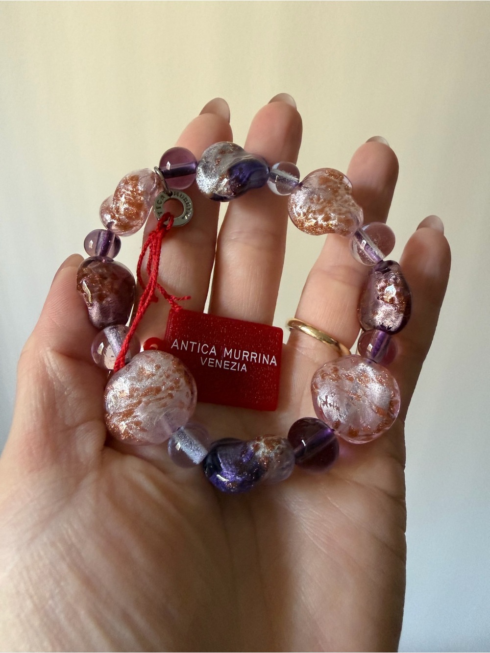 Antica Murrina Purple & Gold Murano Glass Bead Bracelet
